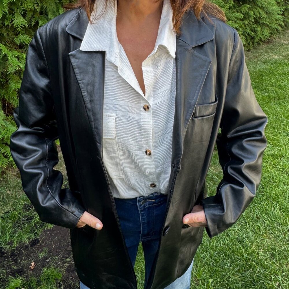 Ladies Black Leather Blazer Size L